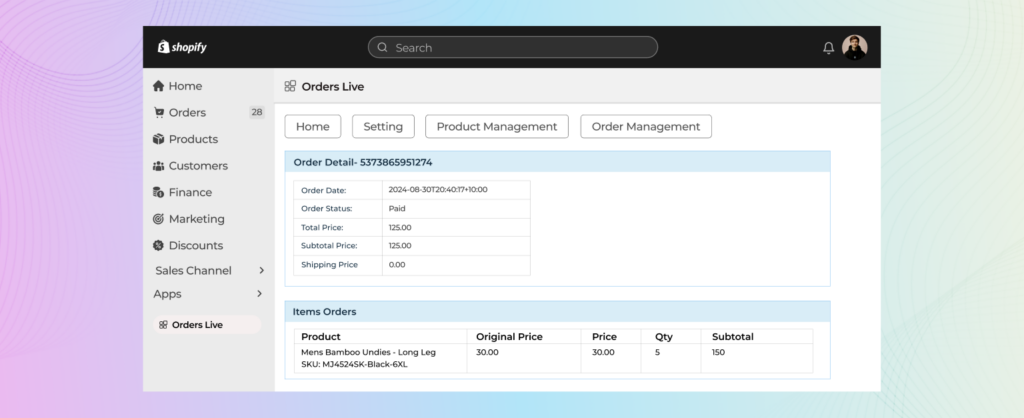 Order confirmation after integration with Apparel21