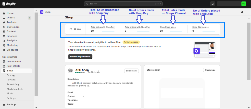 Shopify shop app analytics dashboard