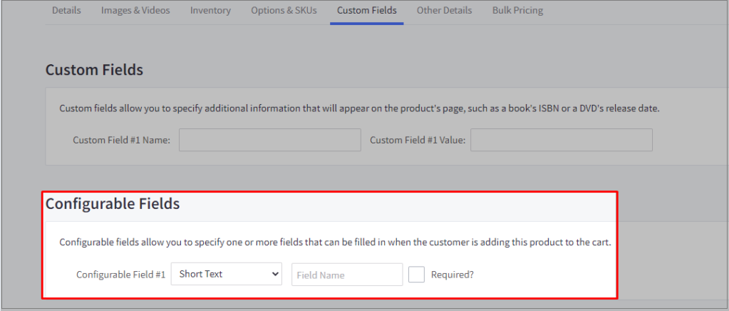 Configurable Fields BigCommerce V2