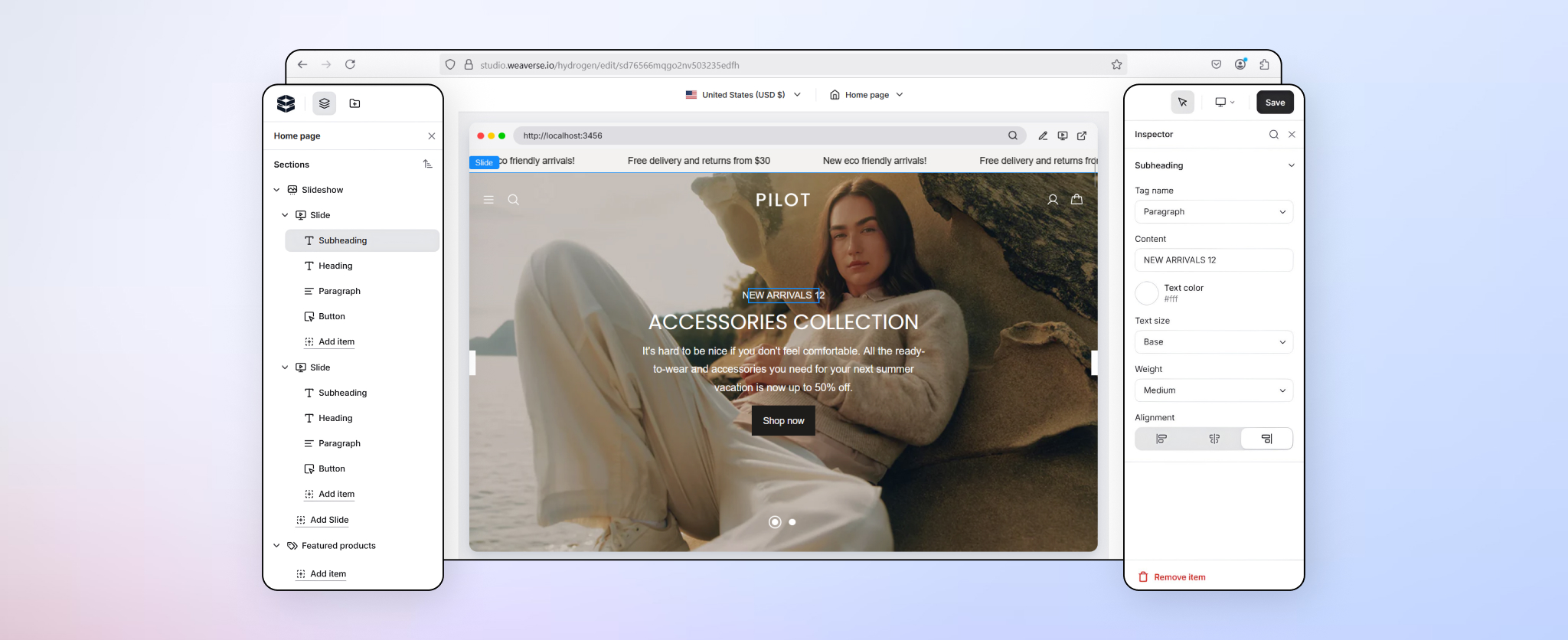 Preview with Weaverse Customizer