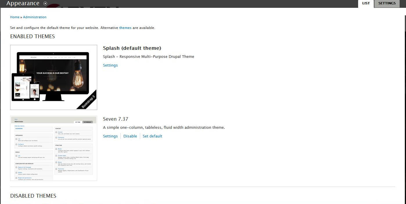 Set and configure the default theme