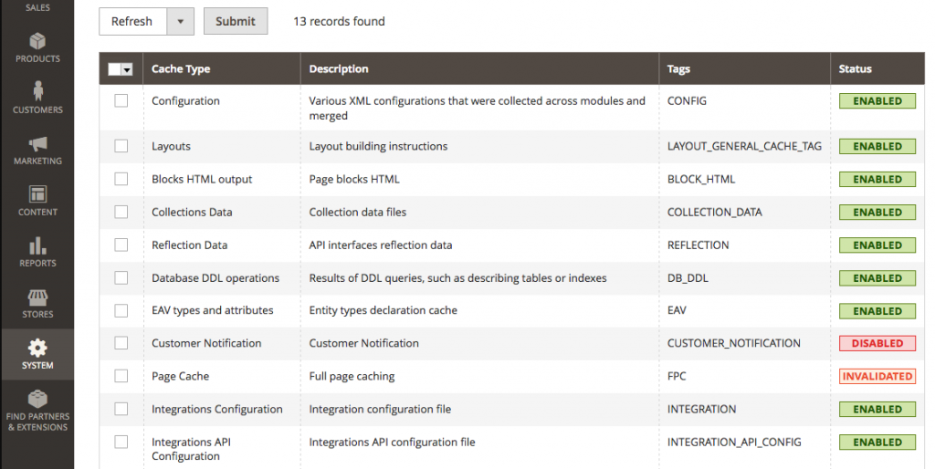 magento cache management