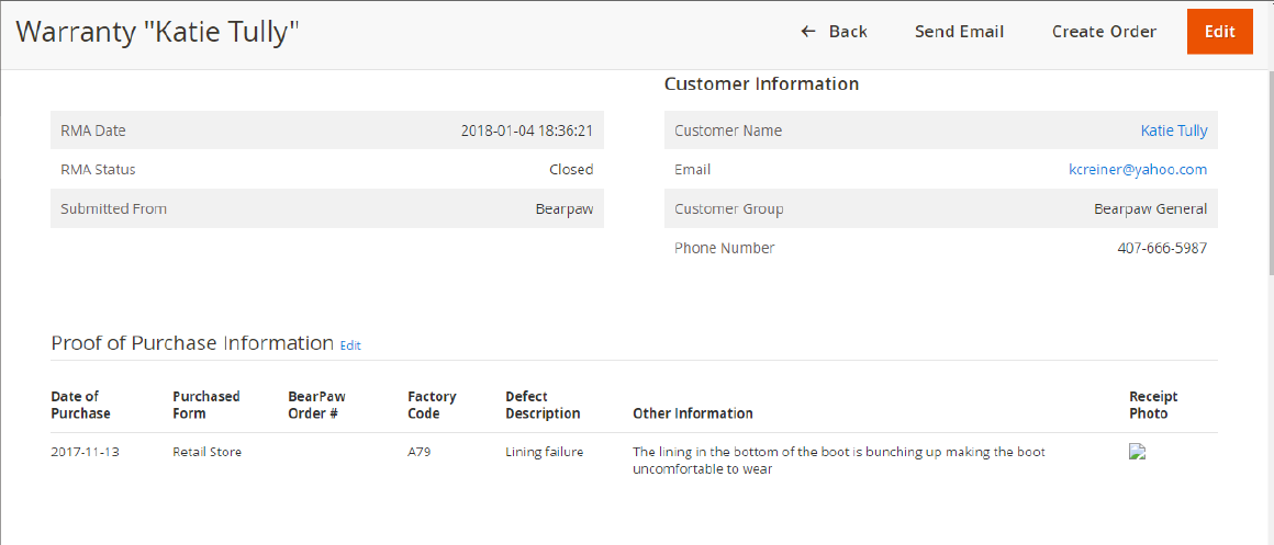 magento warranty detail page