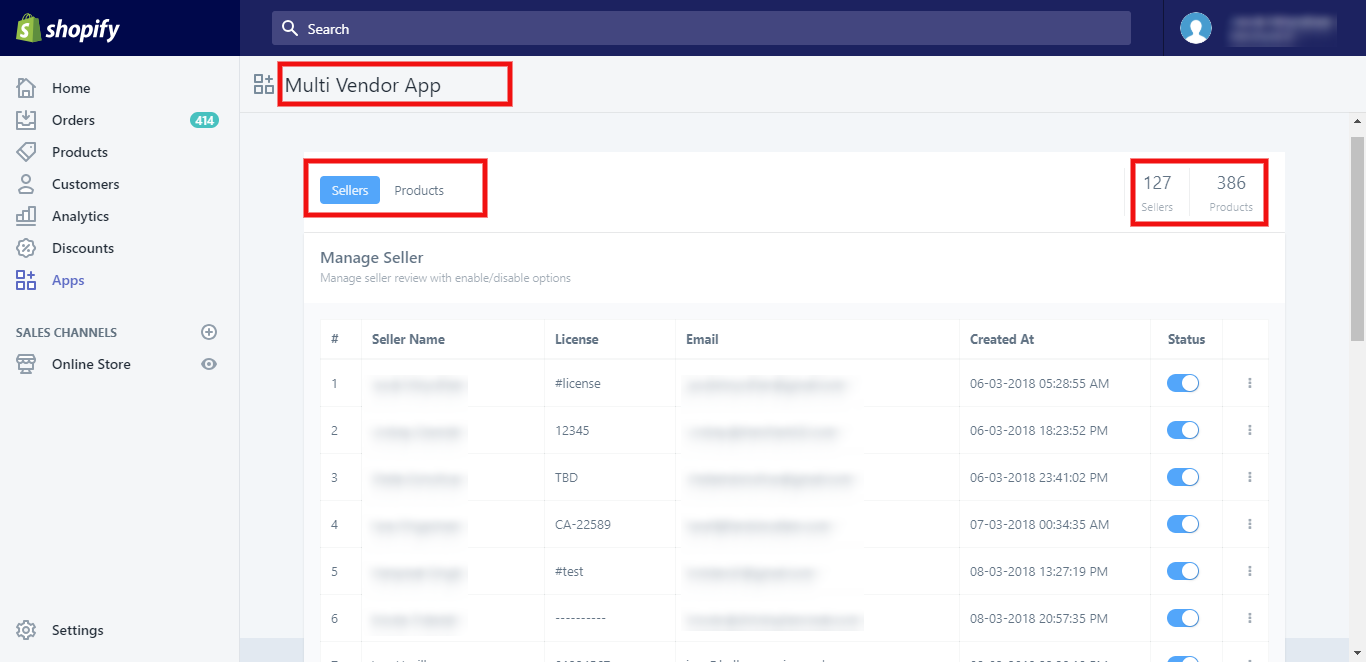 Shopify multi vendor app panel