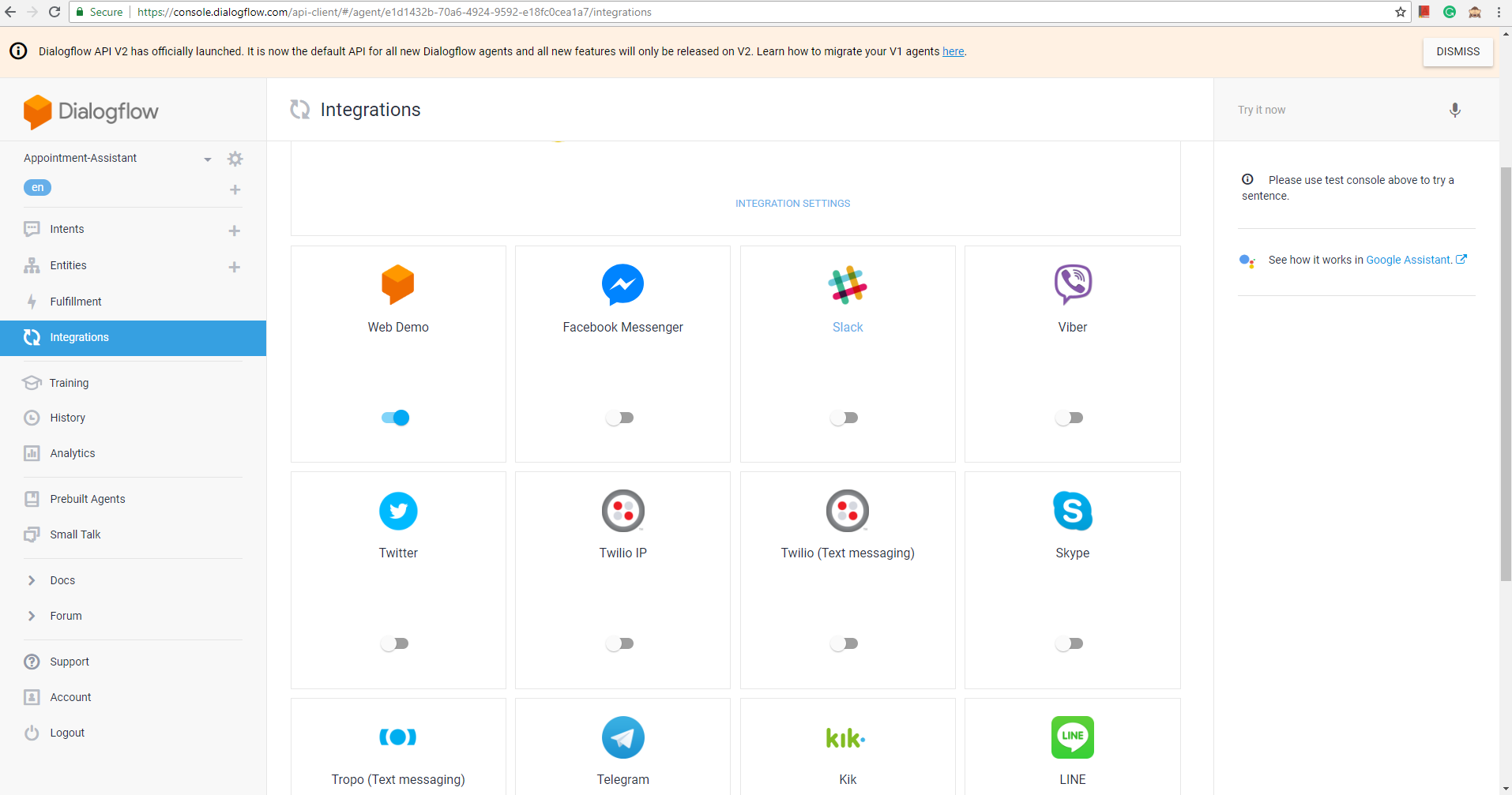 dialogflow integration options
