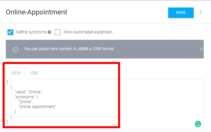 dialogflow entity json