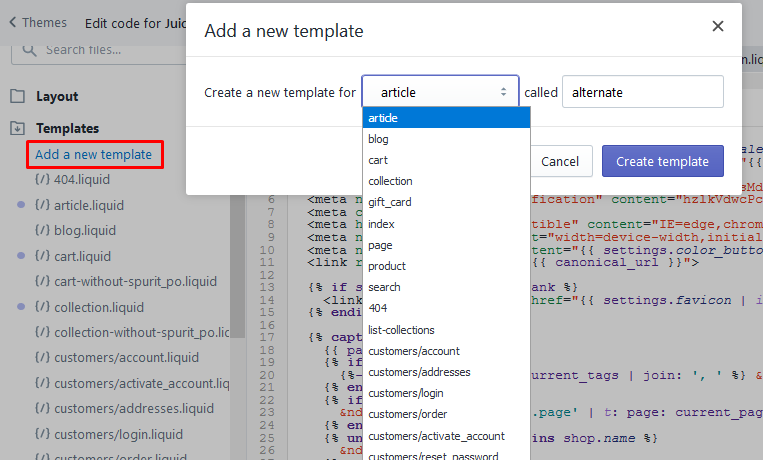 Shopify Theme Development- Add New Template
