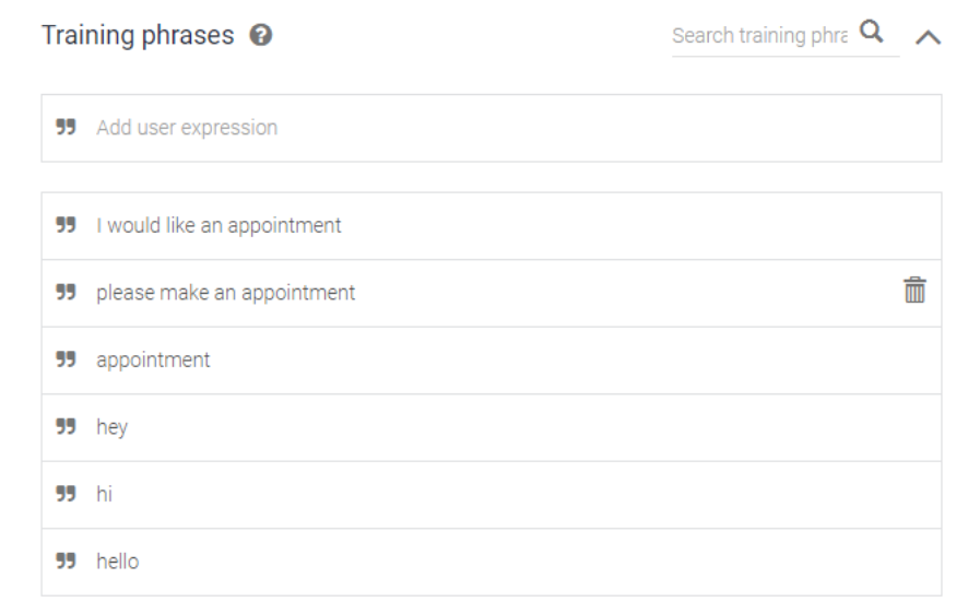dialogflow training phrases