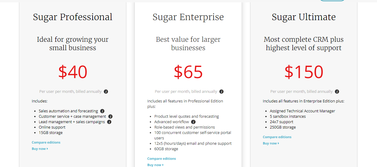 sugarcrm plans