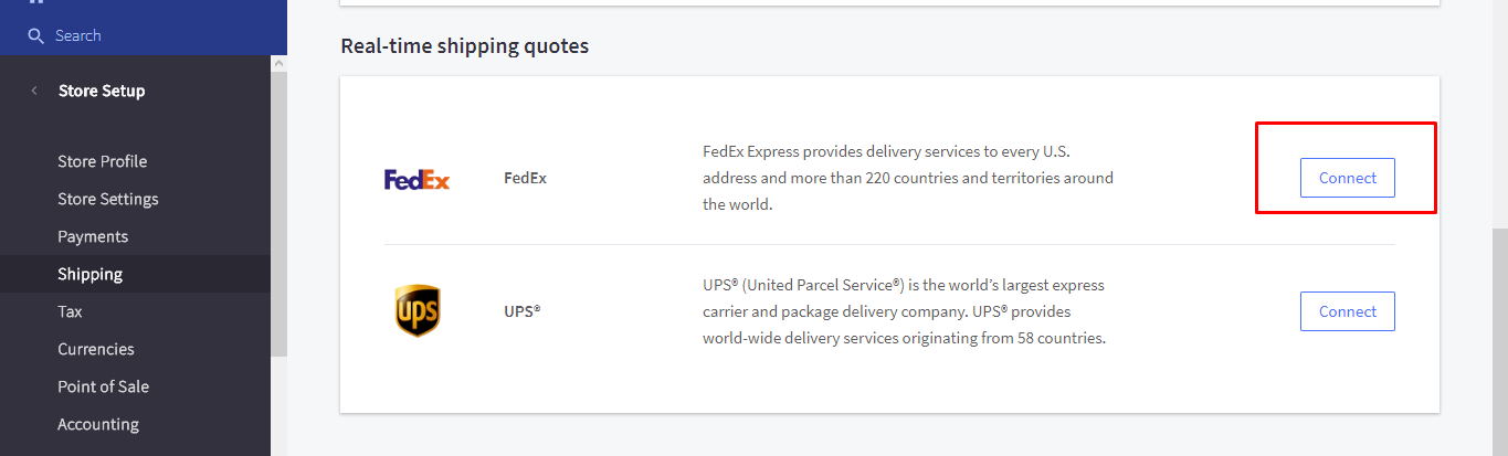 BigCommerce built-in shipping carriers
