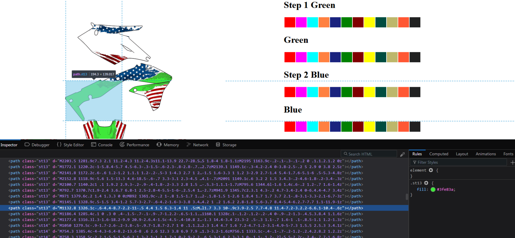 SVG code for each element