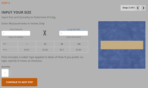 Step 3 - Input Size and Quantity