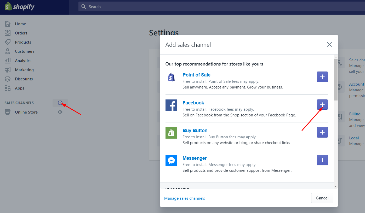 Integrate Facebook in Shopify