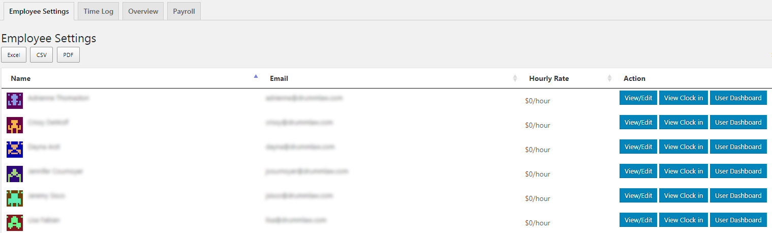 Employee settings in Admin View