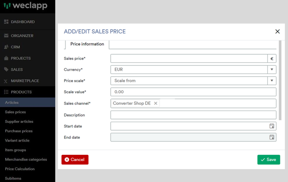 Sync- products details from weclapp to BigCommerce store