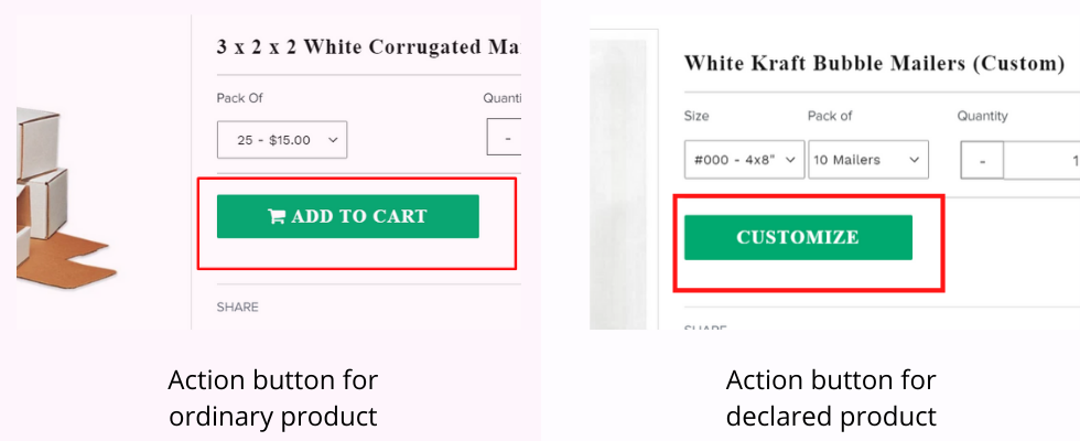 Action buttons for Shopify box printing app
