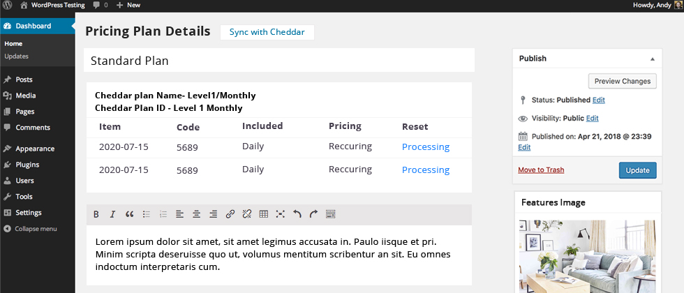 Pricing plan details
