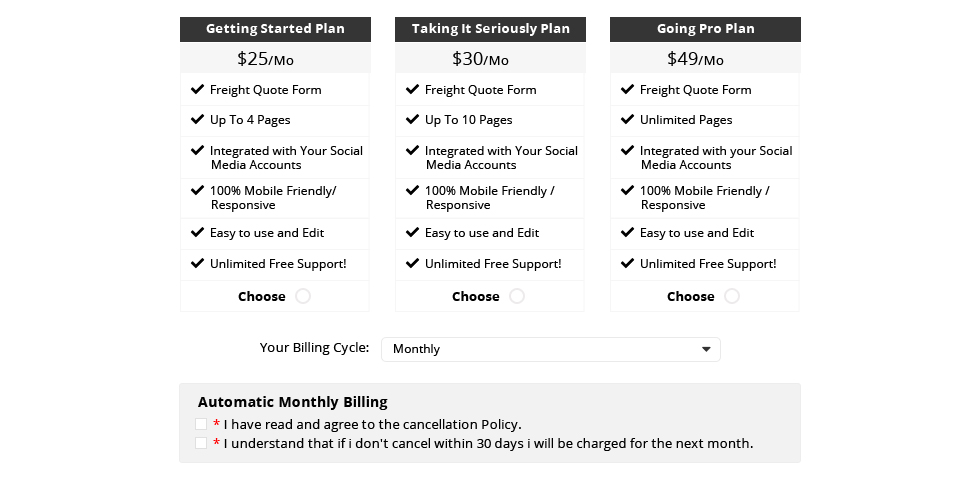 Pricing plans