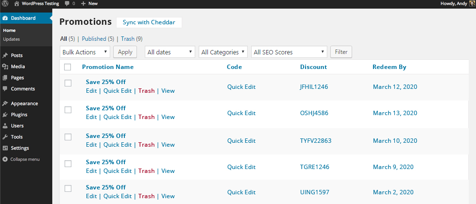 Discounts on subscription base website with Cheddar