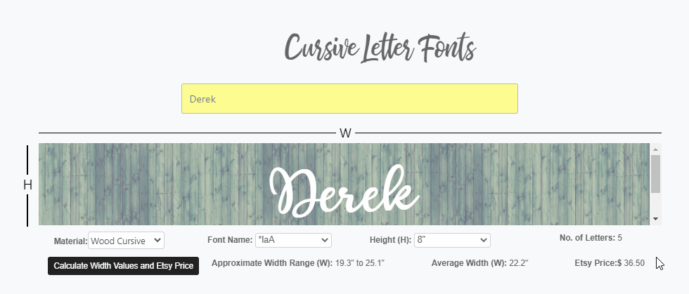 cost estimation with font preview tool