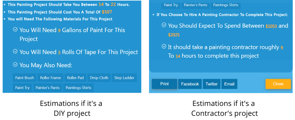Estimation comparisons on Paint Cost estimation Software