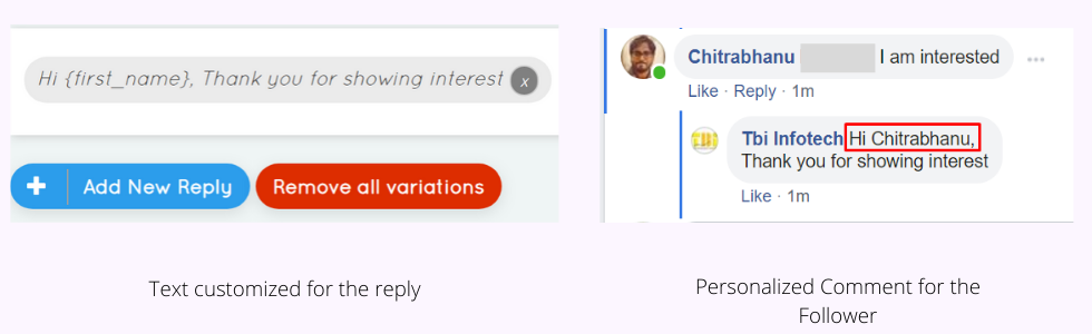 Text customized for the reply