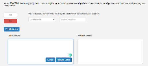 Training notes on bank compliance software