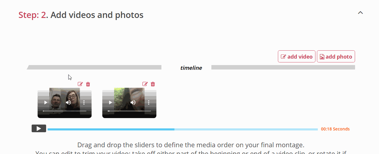 drag and drop to edit videos in video montage app