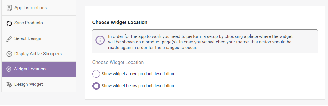 Active Shopper Widget Location