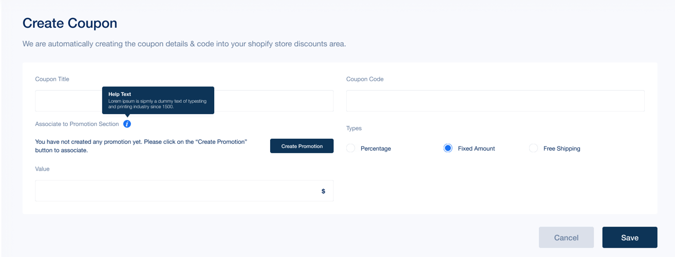 Dashboard: Create coupon