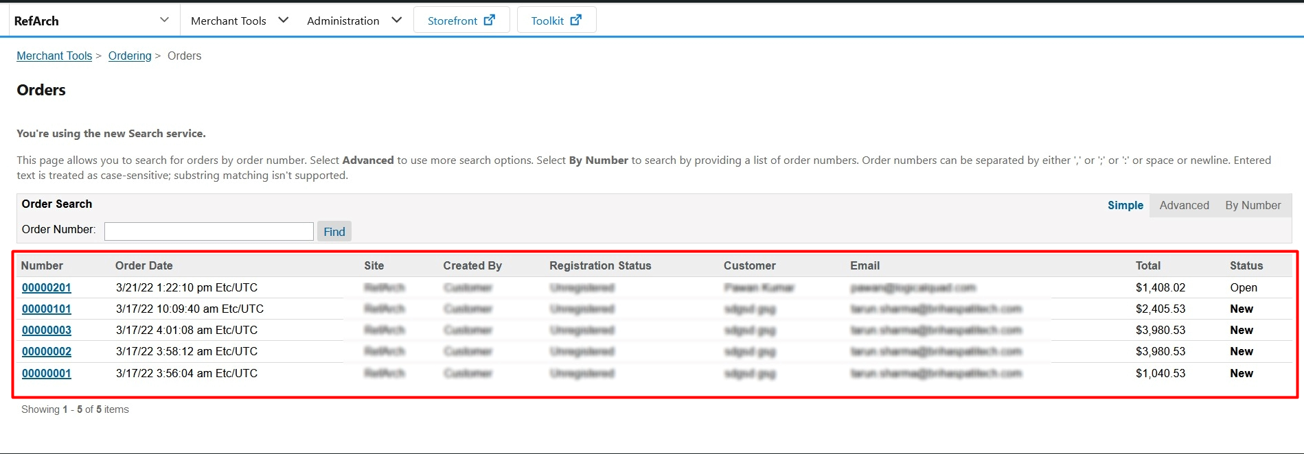 Listing of order placed by customers