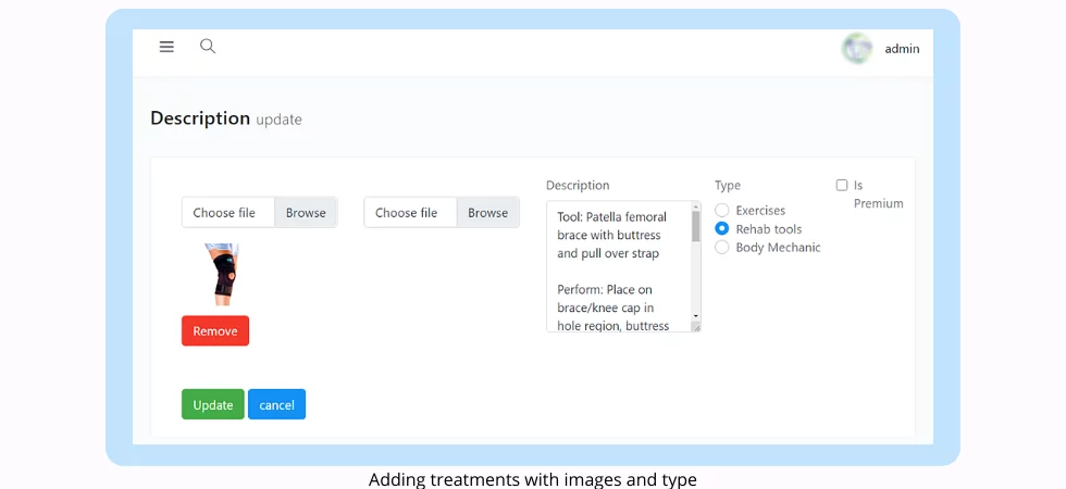 Adding treatments with images and type