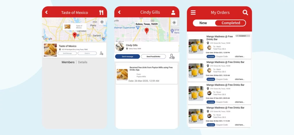Drinks received by friend on mobile App